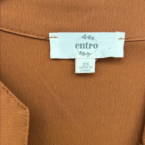 Entro Rust Orange/Cognac Puff Sleeve Dress Plus Size 2x - Picture 3 of 4